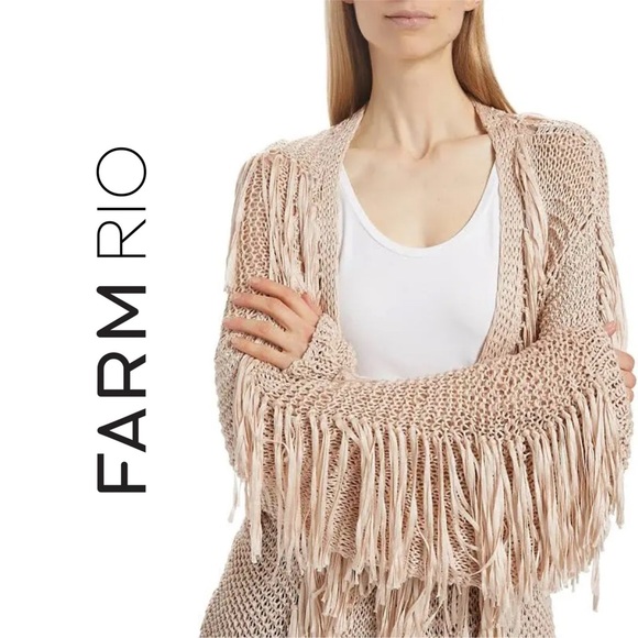 FARM Rio Sand Striped Fringe Knit Cardigan - Picture 3 of 15